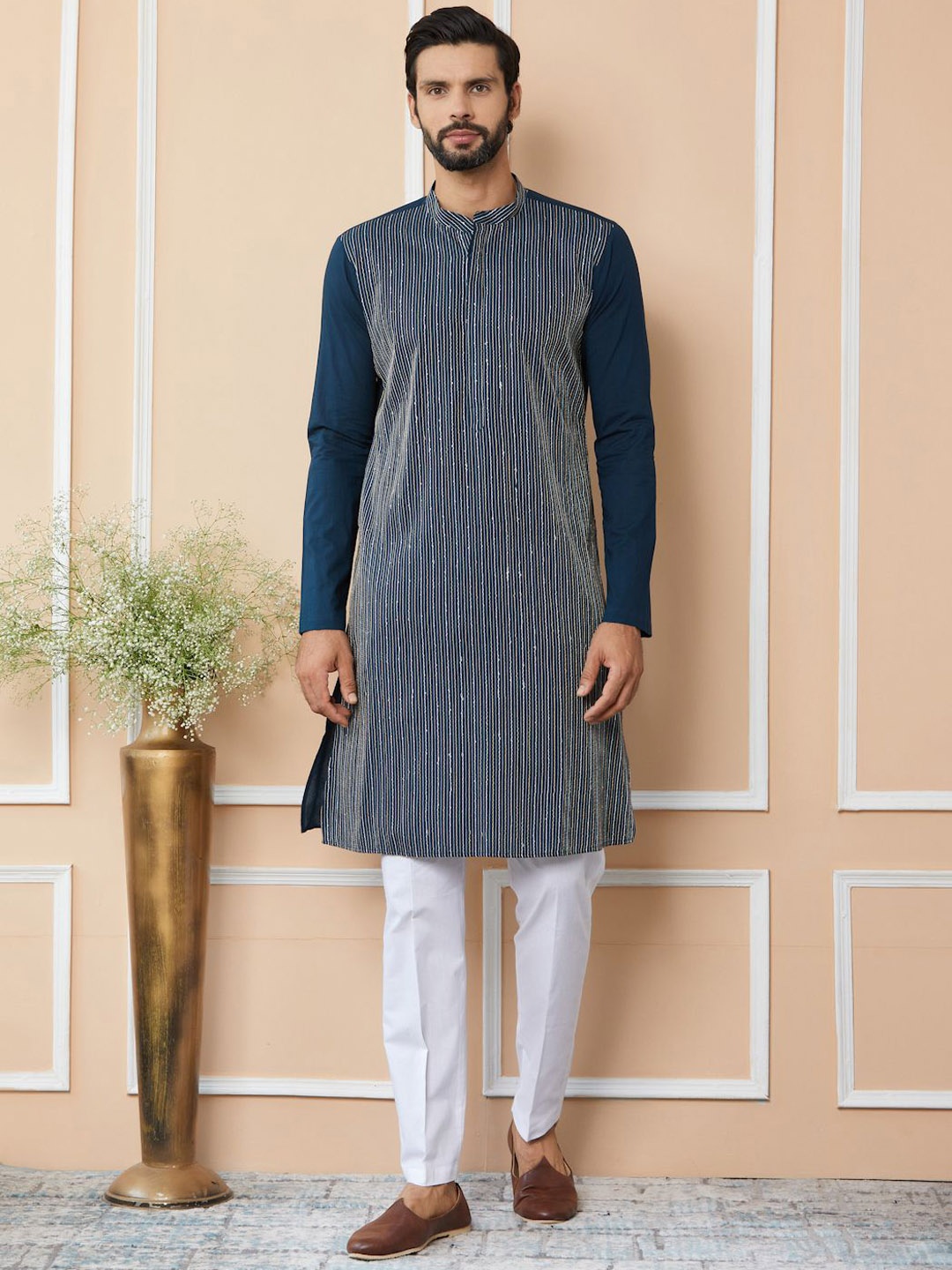 

See Designs Regular Thread Work Pure Cotton Kurta with Pyjamas, Blue