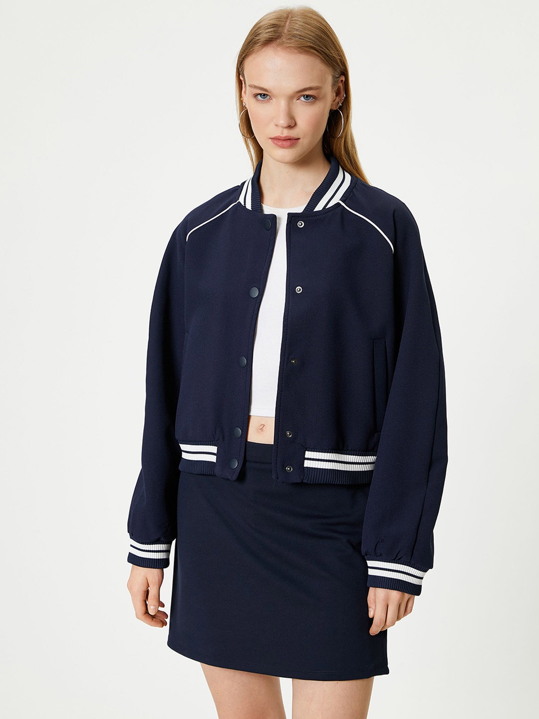 

Koton Women Open Front Jacket, Navy blue