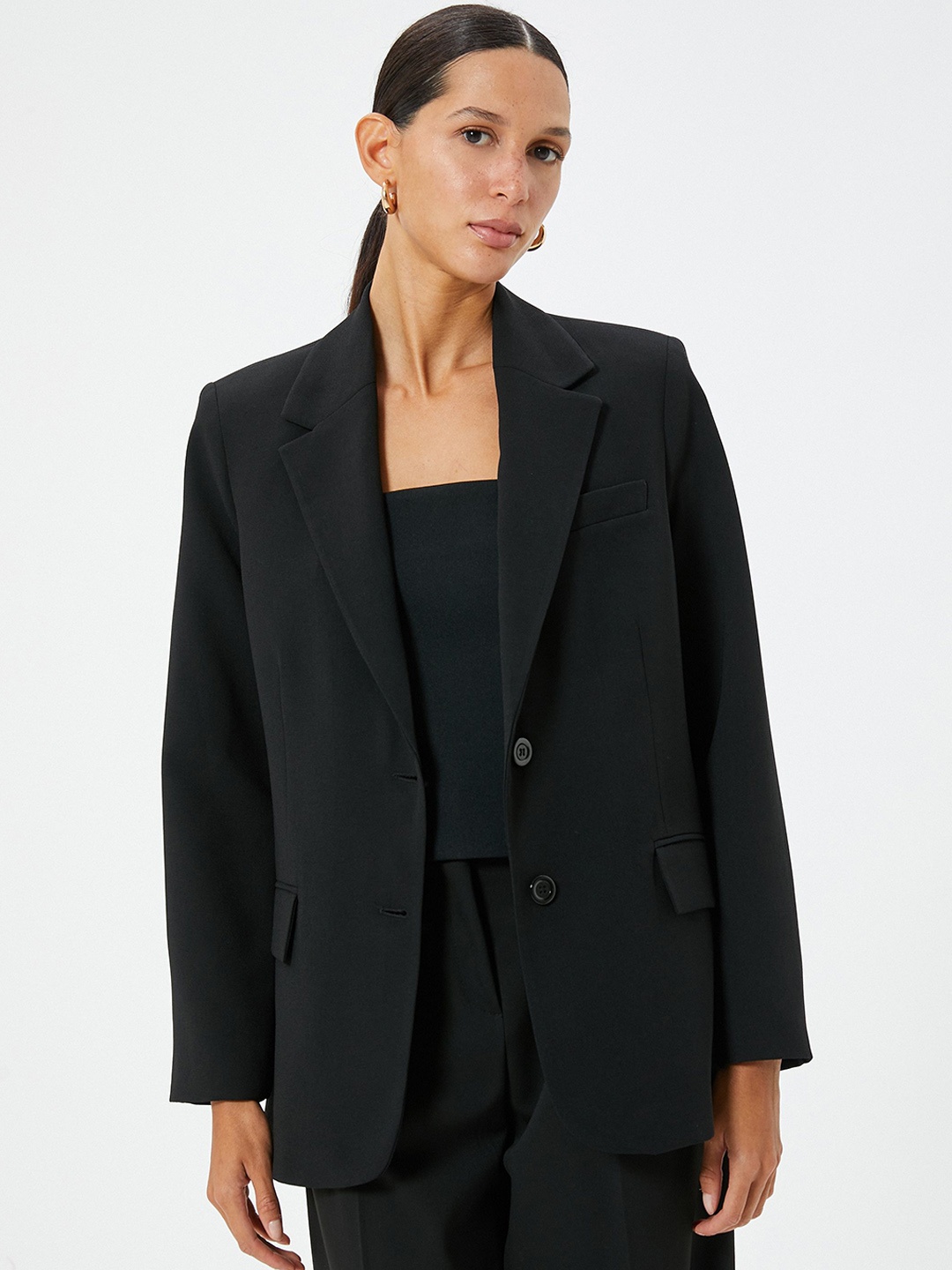 

Koton Women Longline Open Front Jacket, Black