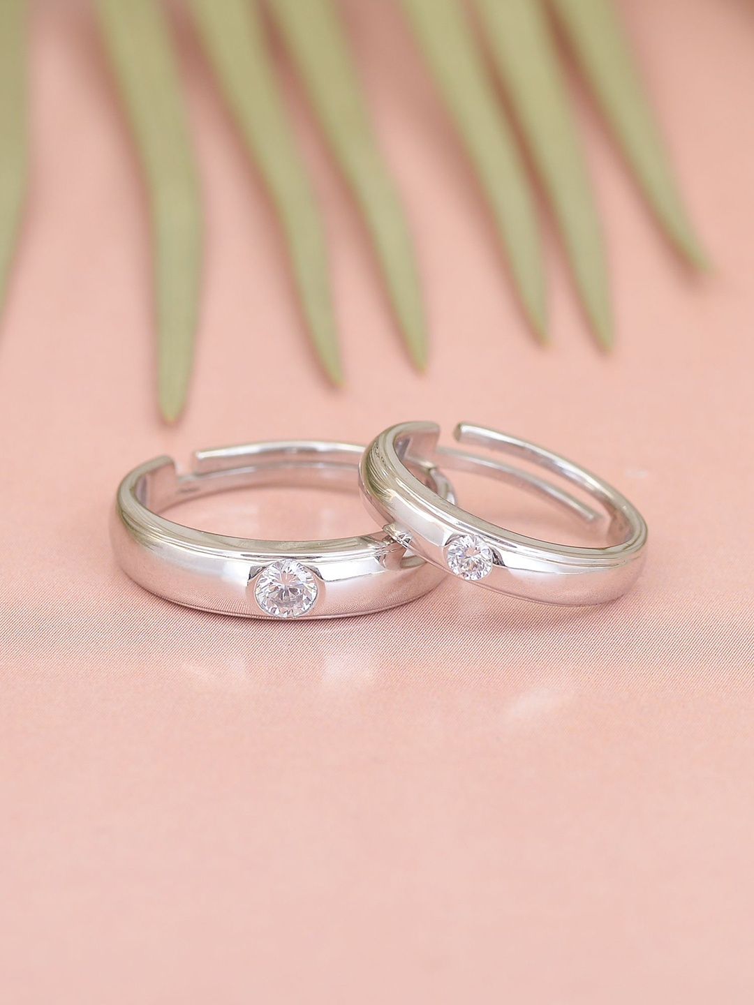

Ornate Jewels Set Of 2 925 Silver Rhodium-Plated American Diamond Finger Rings