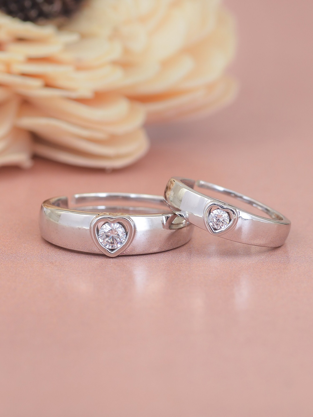

Ornate Jewels Set Of 2 925 Silver Rhodium-Plated American Diamond Finger Rings