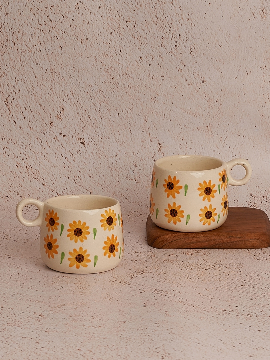 

NURTURE INDIA White & Yellow 2 Pieces Printed Ceramic Glossy Cups 300 ml