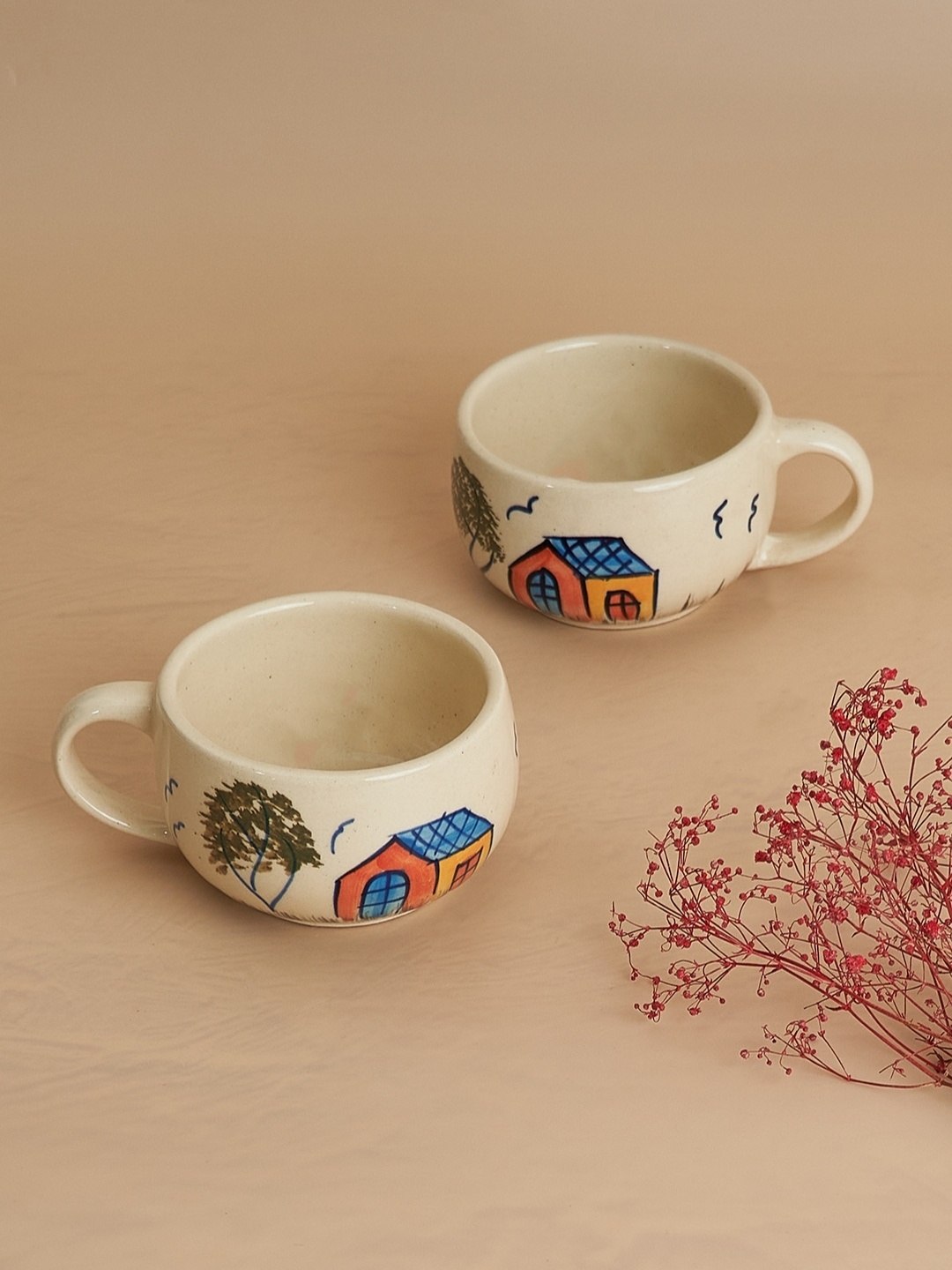 

NURTURE INDIA Red & White 2 Pieces Printed Ceramic Glossy Cups 250 ml