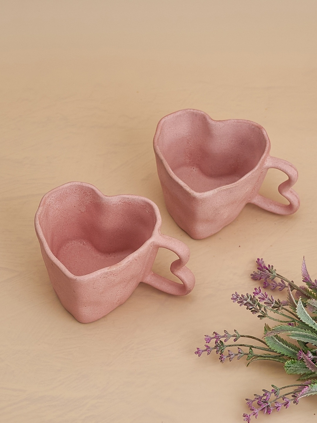 

NURTURE INDIA Pink 2 Pieces Textured Ceramic Matte Mugs 300 ml