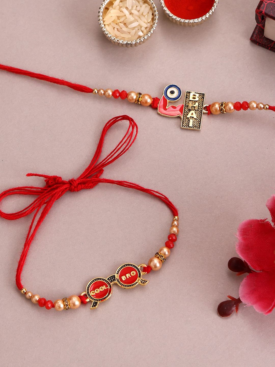 

PANASH Set Of 2 Gold Plated Beaded Thread Rakhis