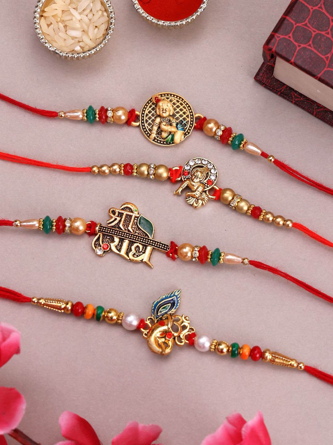 

PANASH Set Of 4 Gold Plated Beaded Thread Rakhis