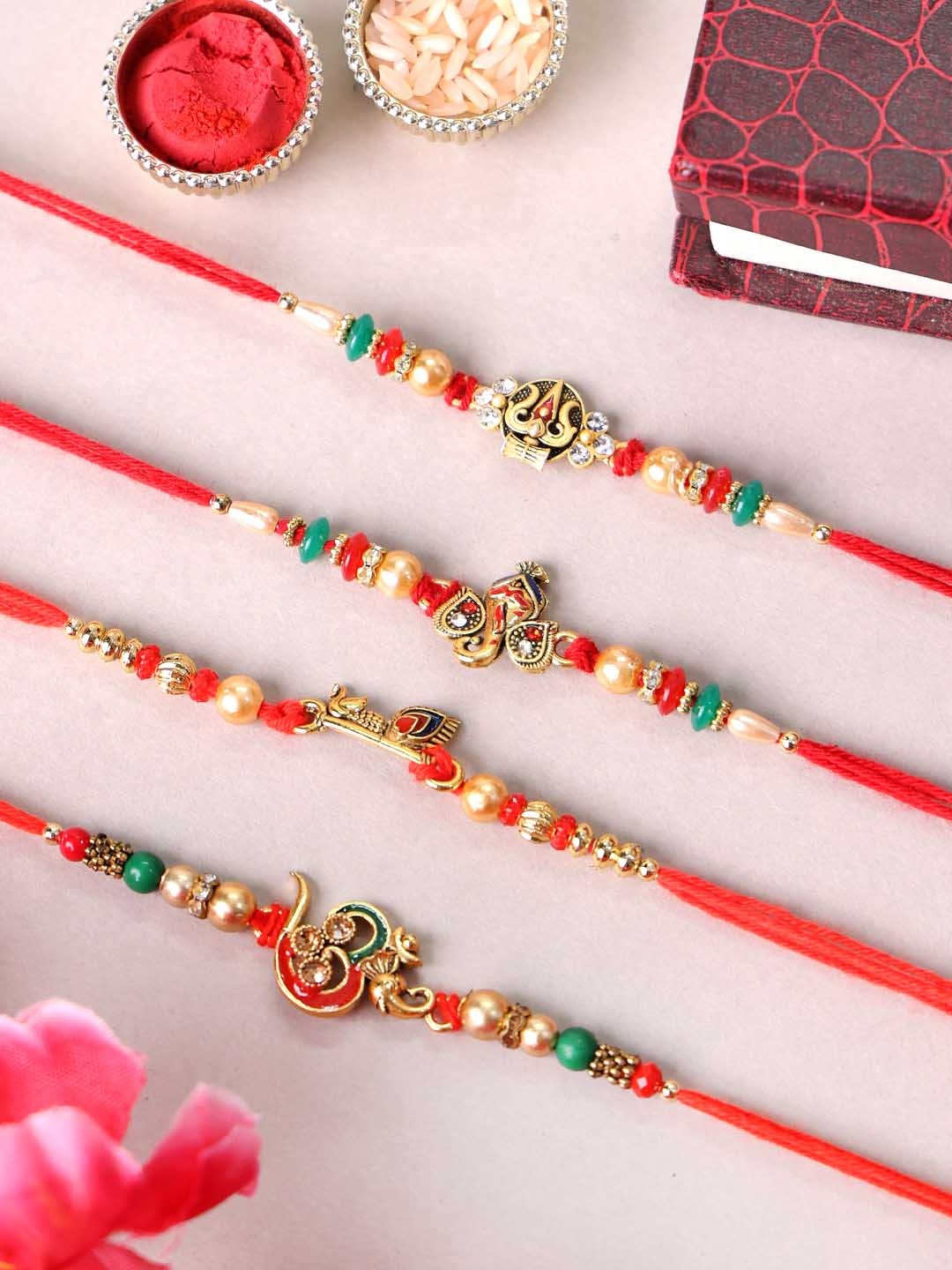 

PANASH Set Of 4 Gold Plated Beaded Thread Rakhis