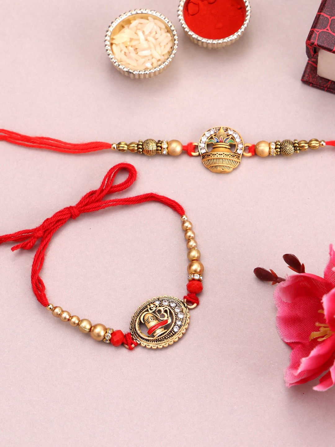 

PANASH Set Of 2 Gold Plated Beaded Thread Rakhi