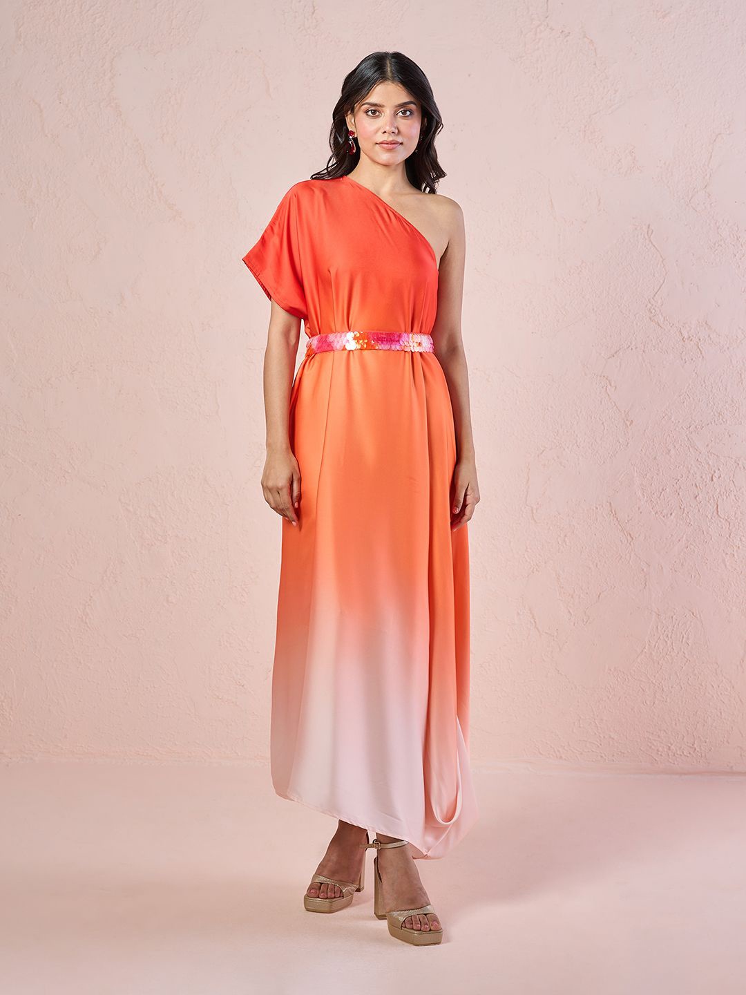

Gajra Gang Tie and Dye Dyed Georgette Maxi Dress, Orange