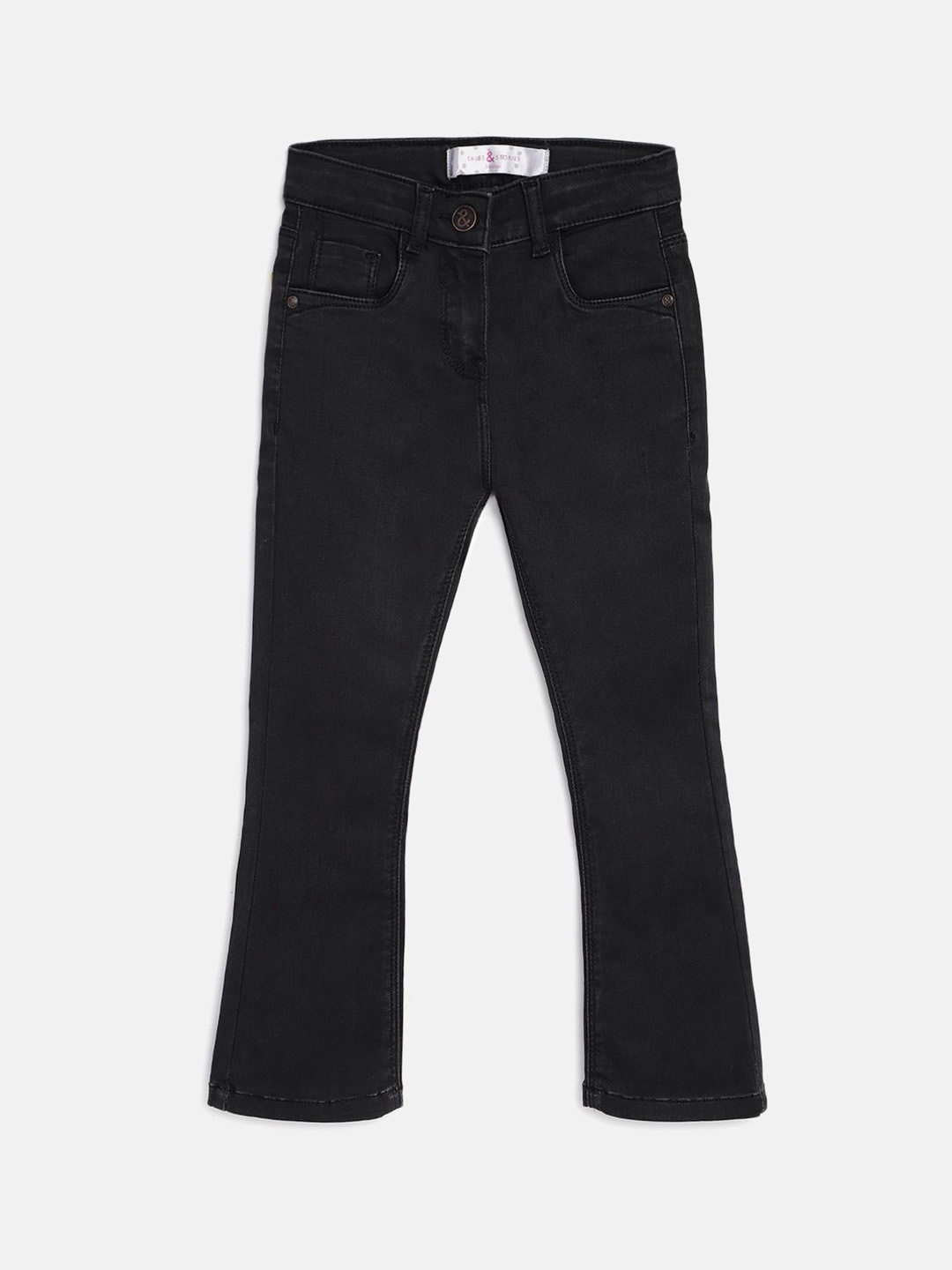 

TALES & STORIES Girls Bootcut Cotton Stretchable Jeans, Black