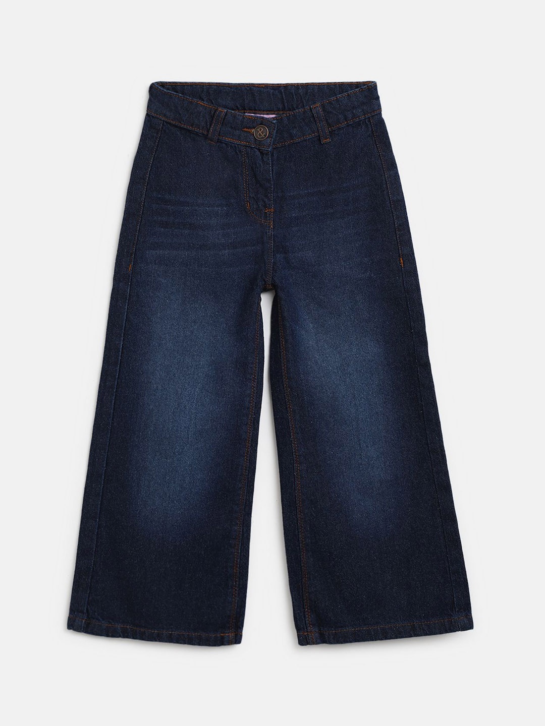 

TALES & STORIES Girls Wide Leg Light Fade Stretchable Cotton Jeans, Blue