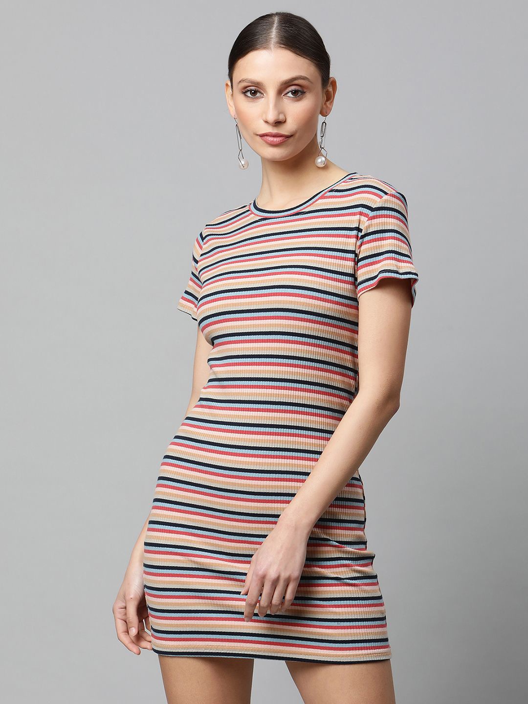 

Global Republic Striped Bodycon Mini Dress, Beige