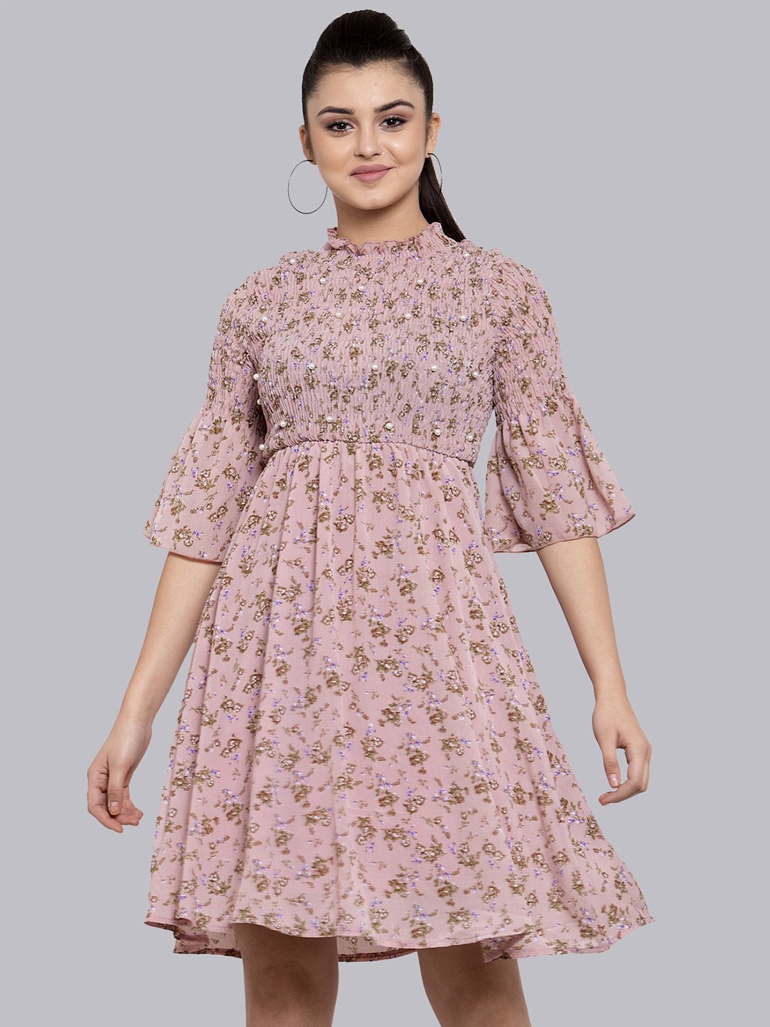 

Global Republic Floral Print Bell Sleeve Empire Dress, Pink