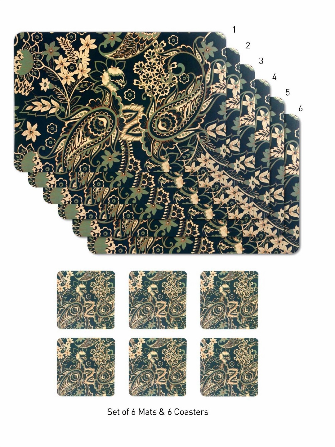 

OBSESSIONS Blue & Beige 12 Pieces Printed Heat Resistant Table Placemats with Coasters