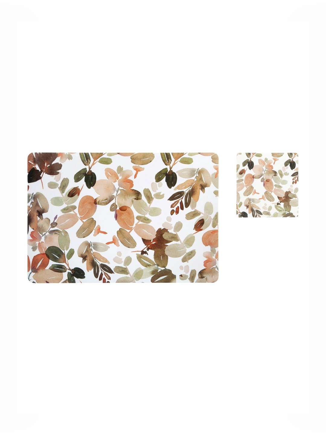

OBSESSIONS White & Brown 12 Pieces Floral Printed Table Placemats With Coasters