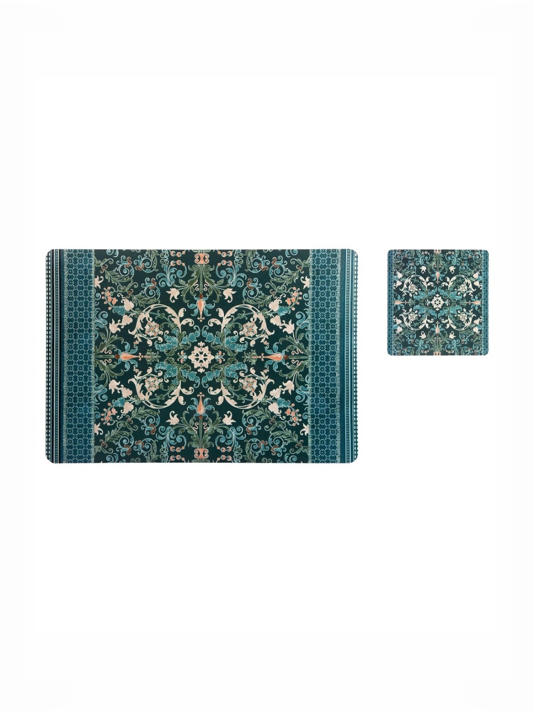 

OBSESSIONS Teal Green & Grey 12 Pieces Heat Resistant Table Placemats With Coasters