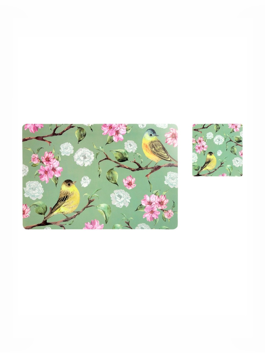 

OBSESSIONS Green & Pink 12 Pieces Floral Printed Table Placemats With Coasters