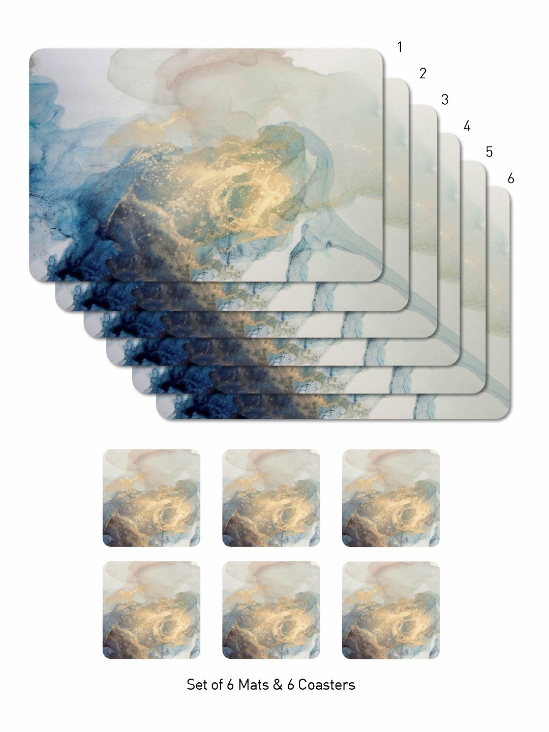 

OBSESSIONS Blue 12 Pieces Printed Rectangular Table Placemats with Coasters