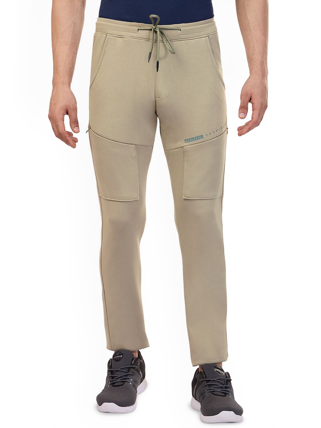 

beevee Men Mid Rise Track Pants, Beige