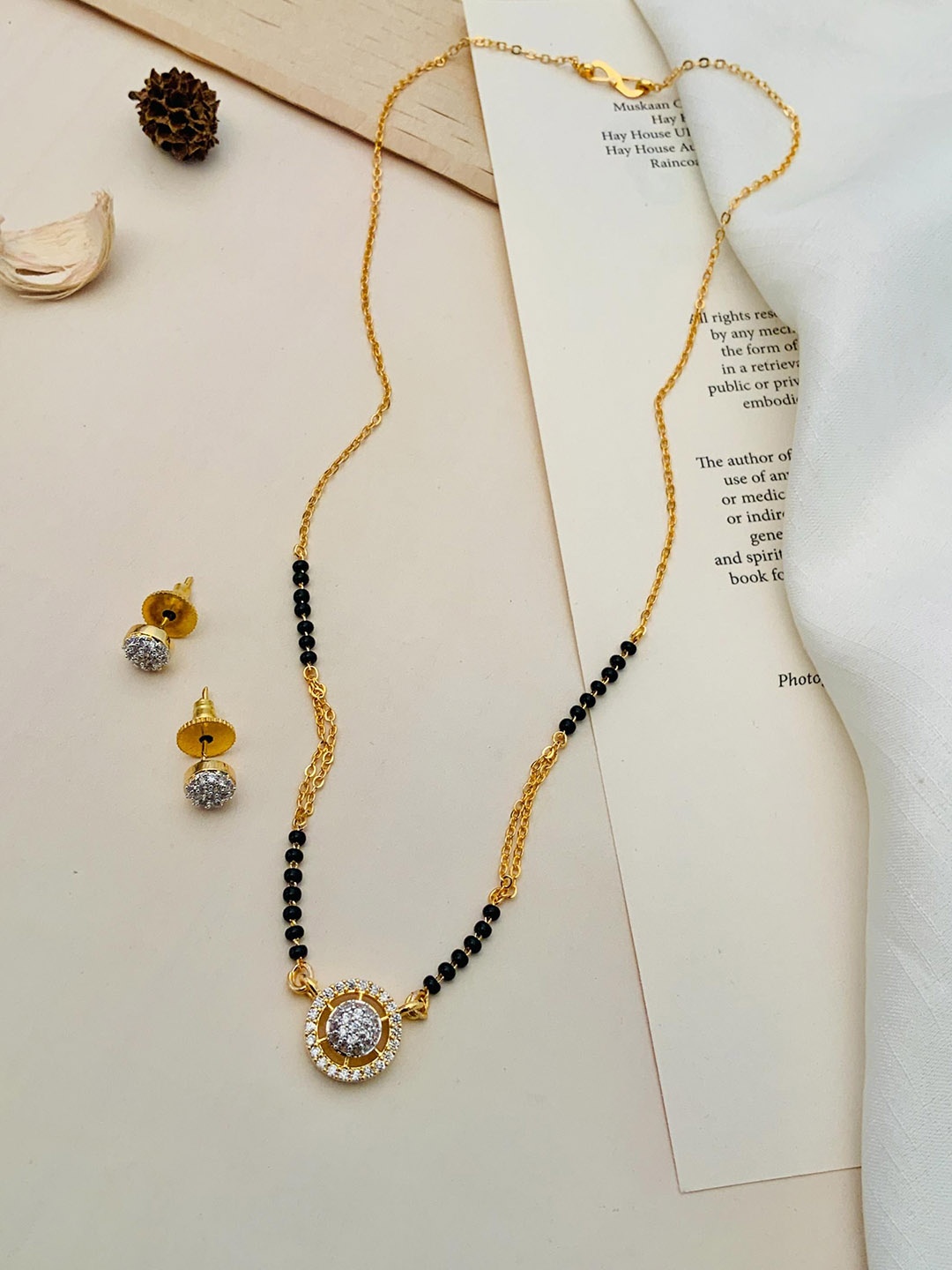 

ABDESIGNS Gold Plated Artificial Stones & Beads Mangalsutra Set