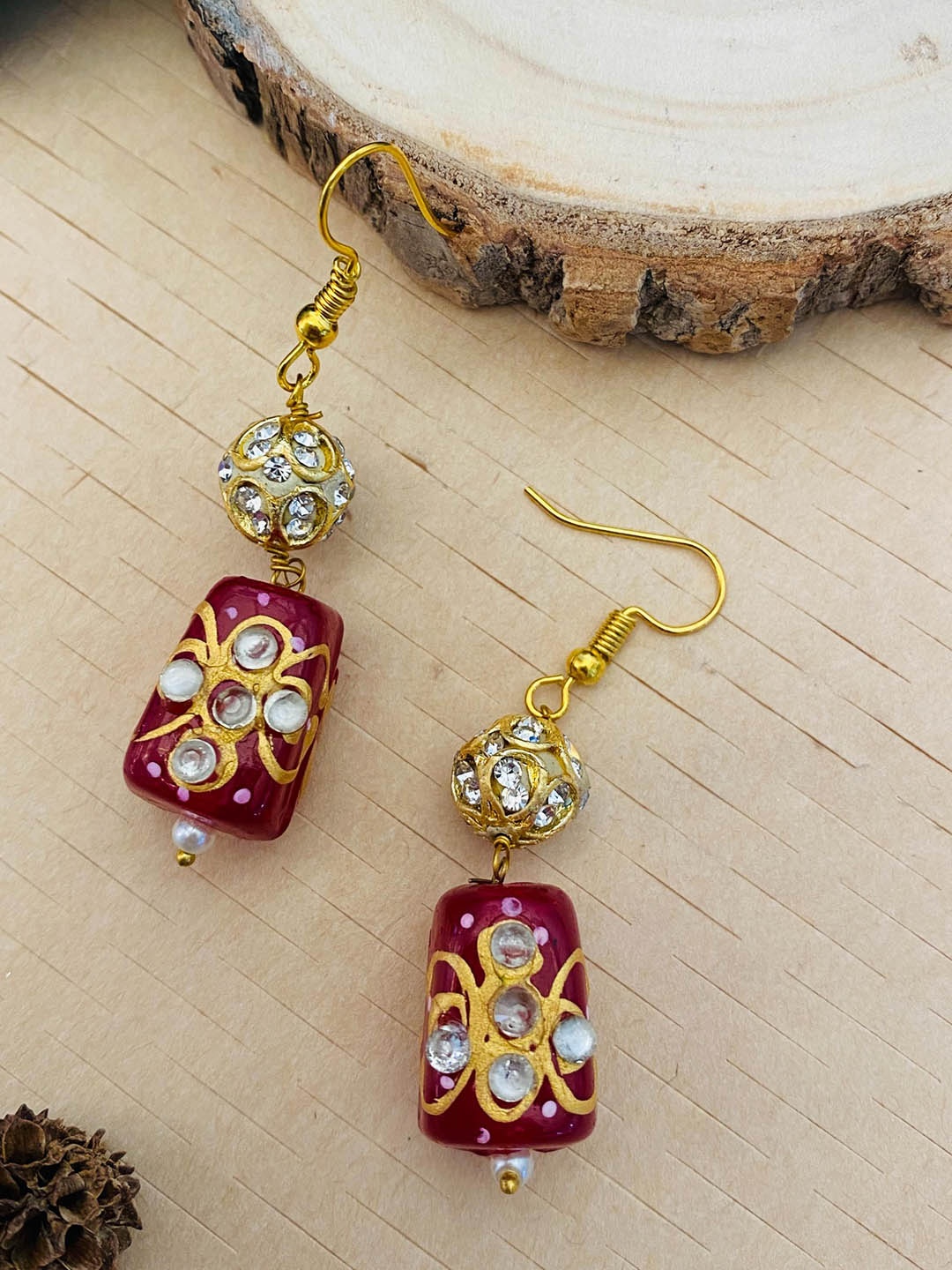 

ABDESIGNS Gold Plated Stone Studded & Beaded Classic Drop Earrings