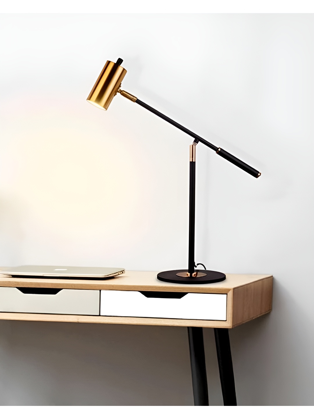 

THEDECORKART Gold-Toned Metal Cylindrical Shaped Table Lamp