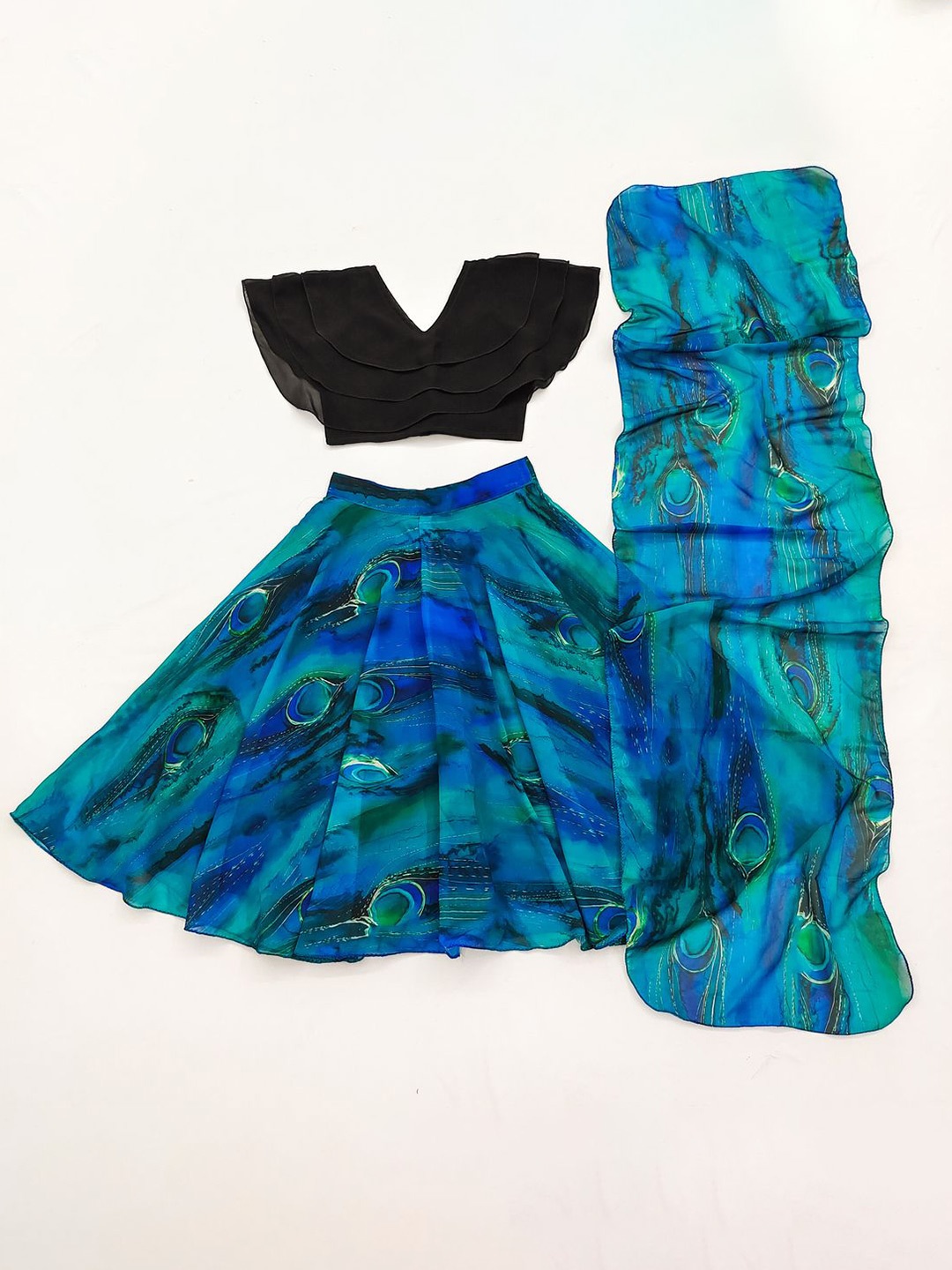 

BAESD Girls Tie and Dye Ready To Wear Lehenga & Blouse With Dupatta, Blue