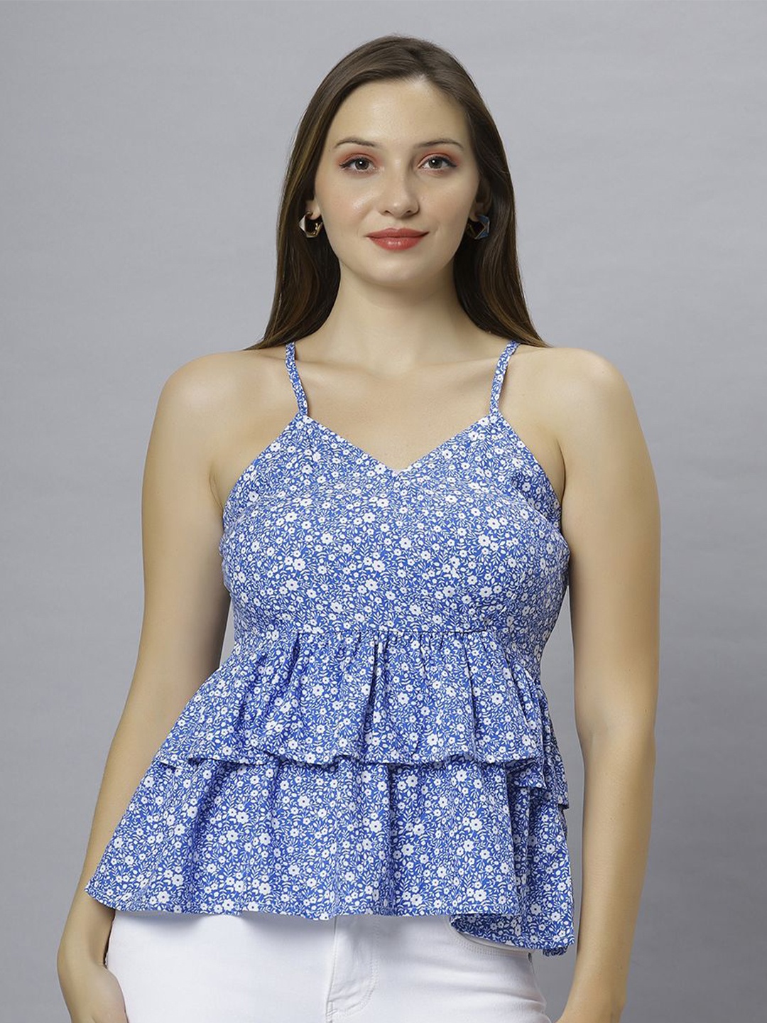 

DressBerry Floral Print Cotton Empire Top, Blue
