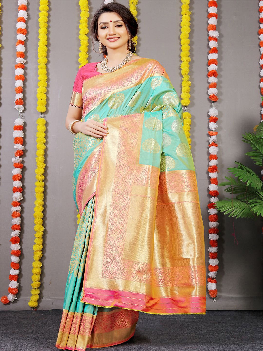 

Anouk Ethnic Motifs Zari Pure Silk Paithani Saree, Teal