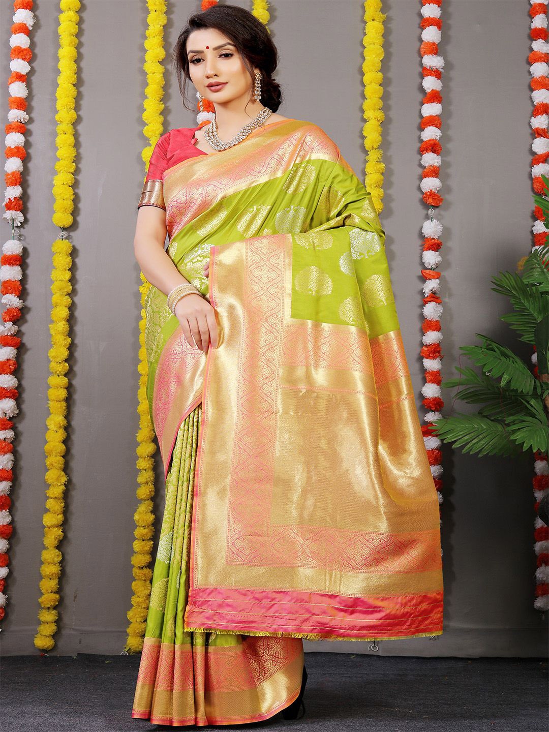 

Anouk Woven Design Zari Pure Silk Paithani Saree, Green