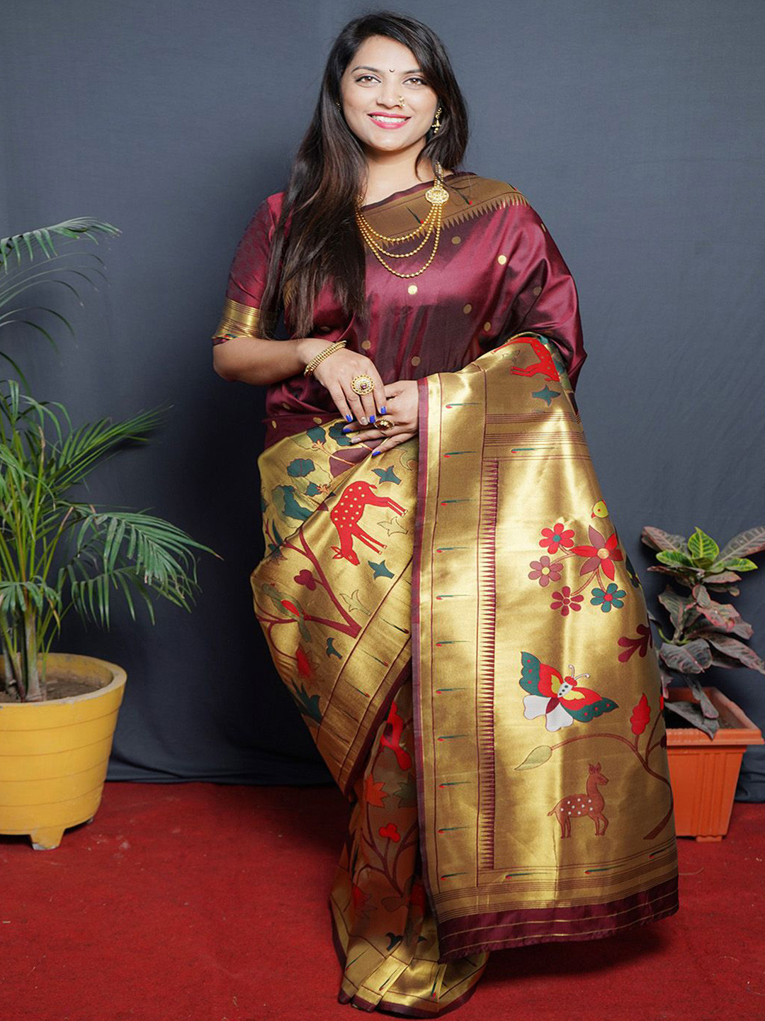 

Anouk Zari Pure Silk Paithani Saree, Maroon