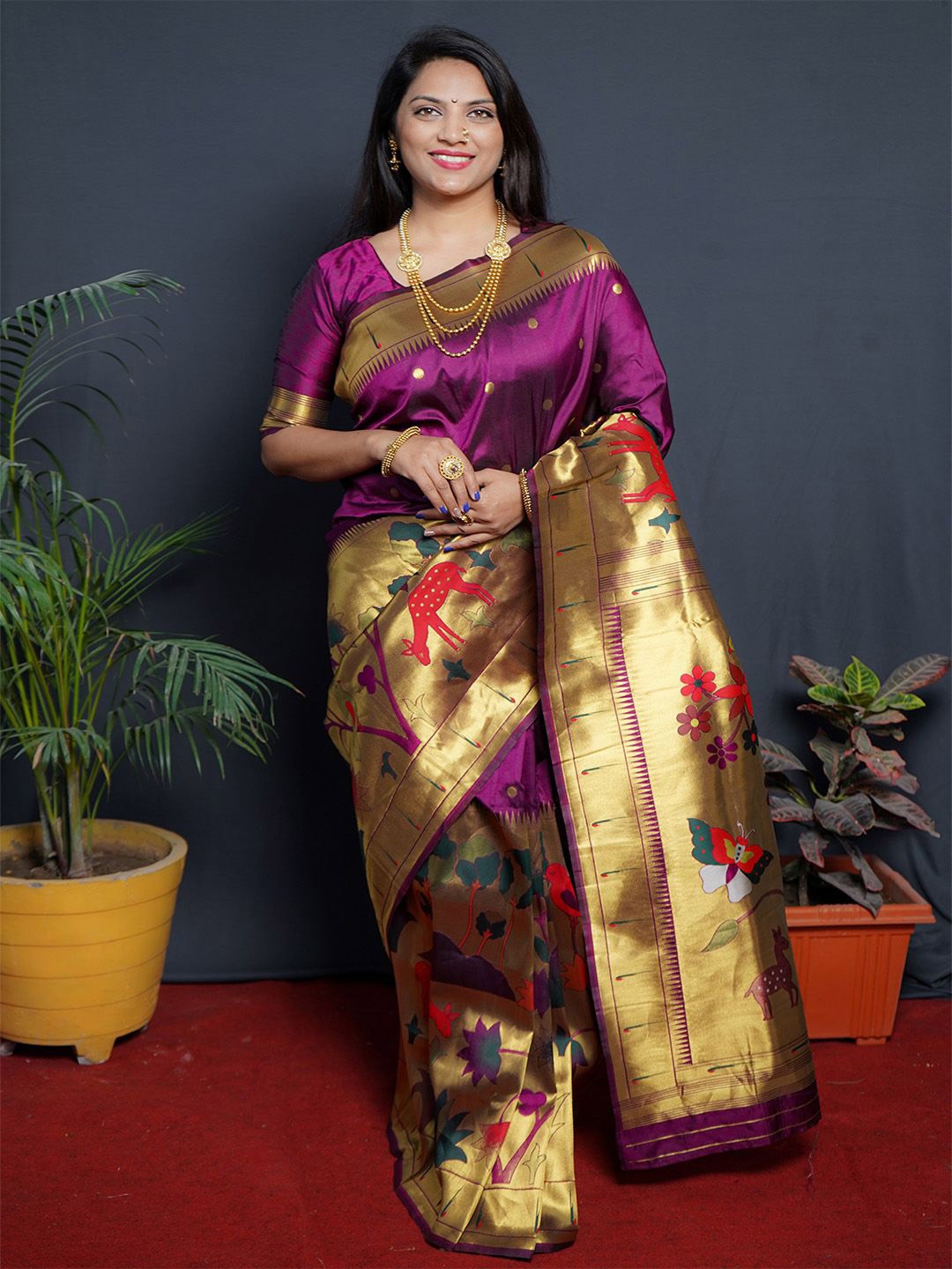 

Anouk Woven Design Zari Pure Silk Paithani Saree, Purple