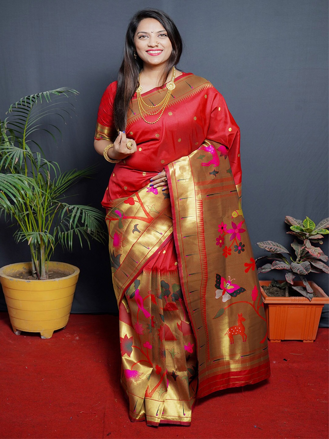 

Anouk Woven Design Zari Pure Silk Paithani Saree, Red