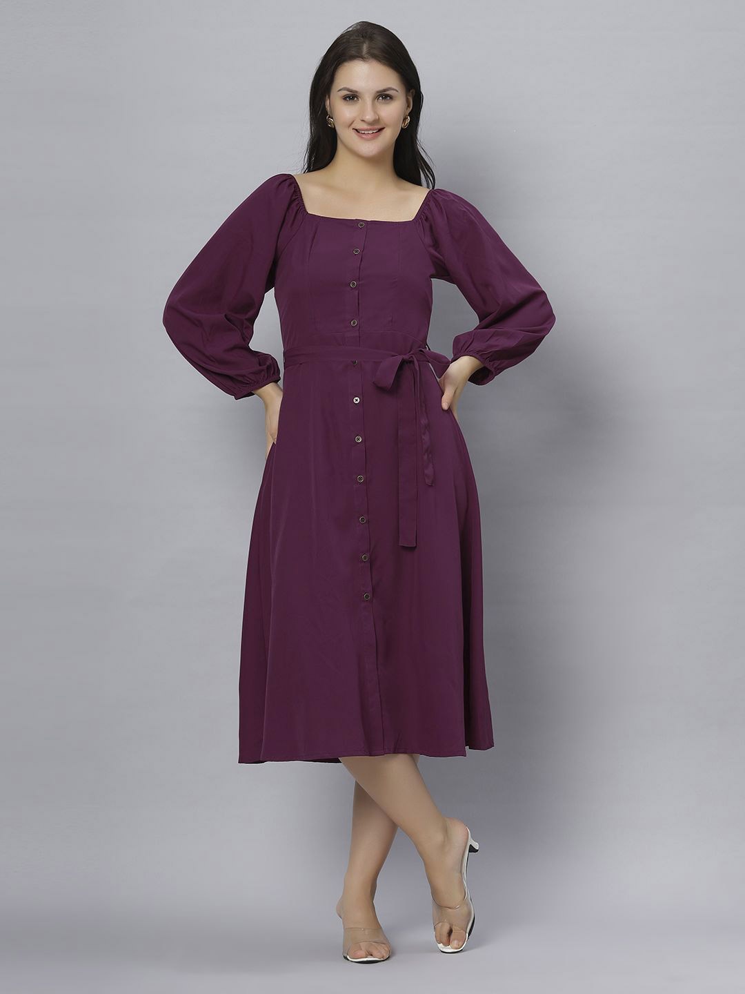 

Chemistry Puff Sleeve A-Line Midi Dress, Maroon