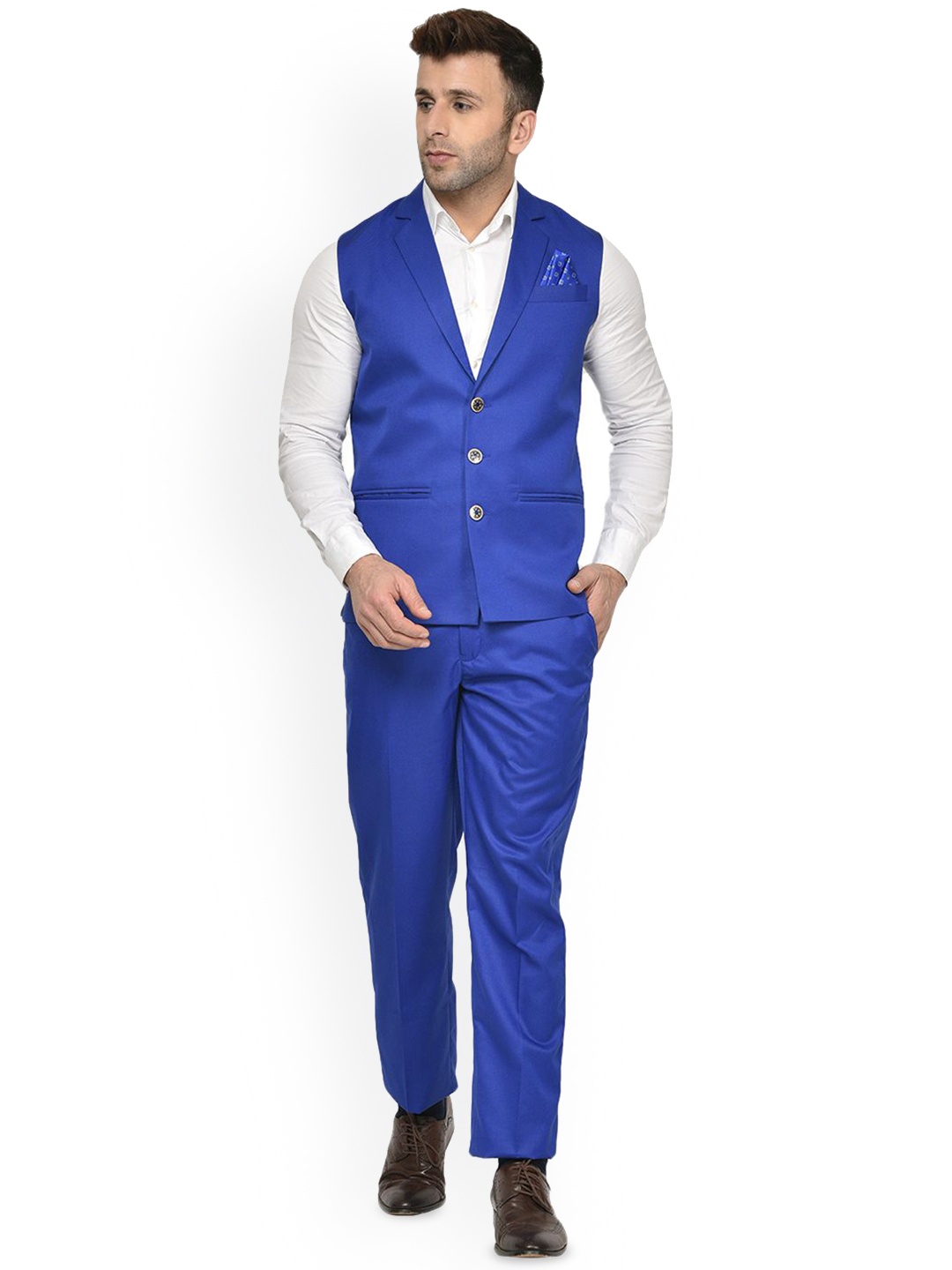 

REFULGENT Men Single-Breasted Sleeveless Two-Piece Party Suit, Blue