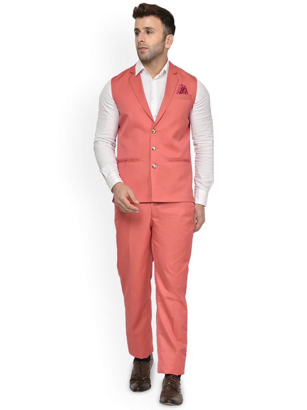 

REFULGENT Men Lapel Collar Two-Piece Suits, Pink