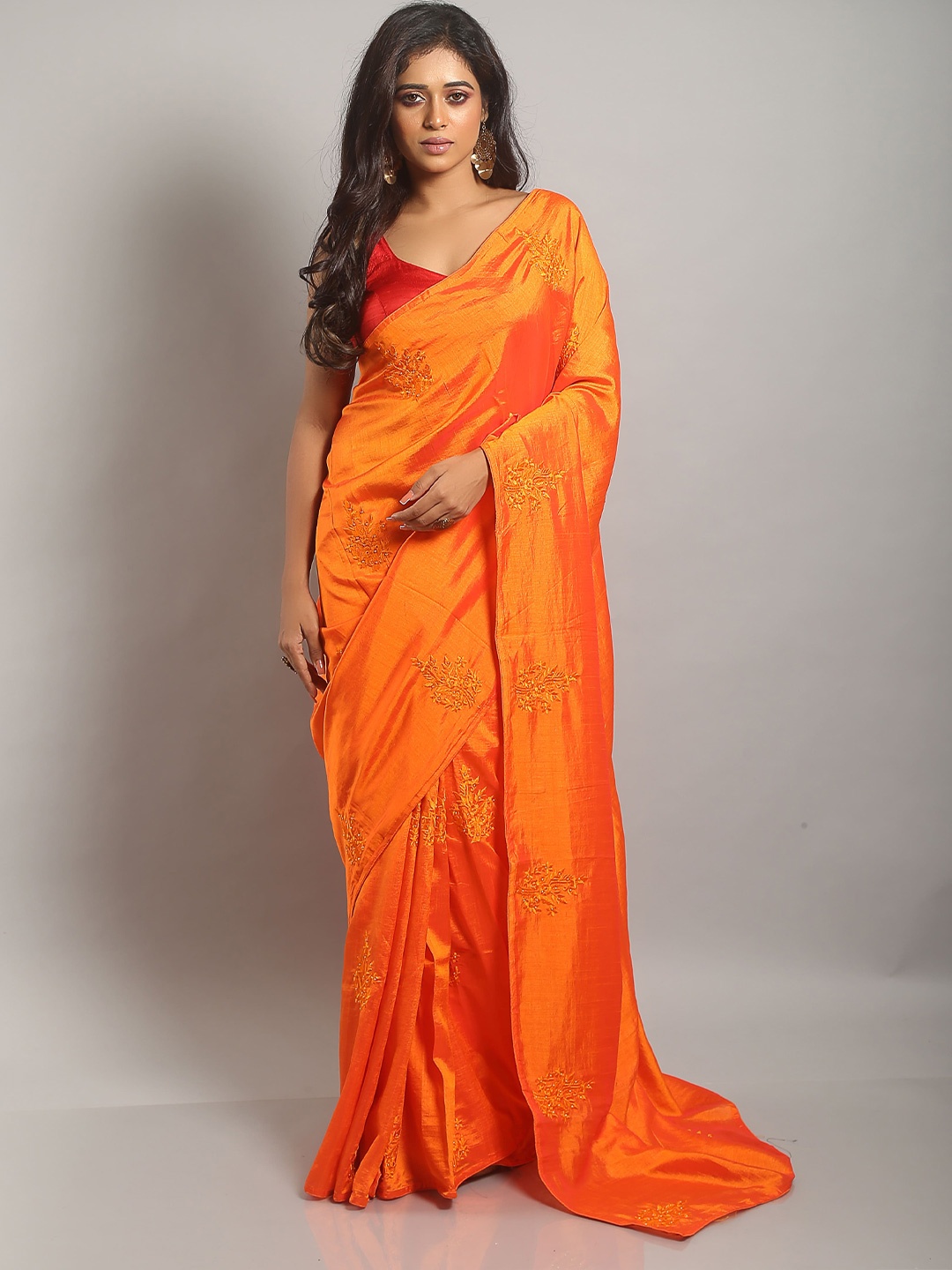 

Urbane Essence Floral Embroidered Saree, Orange