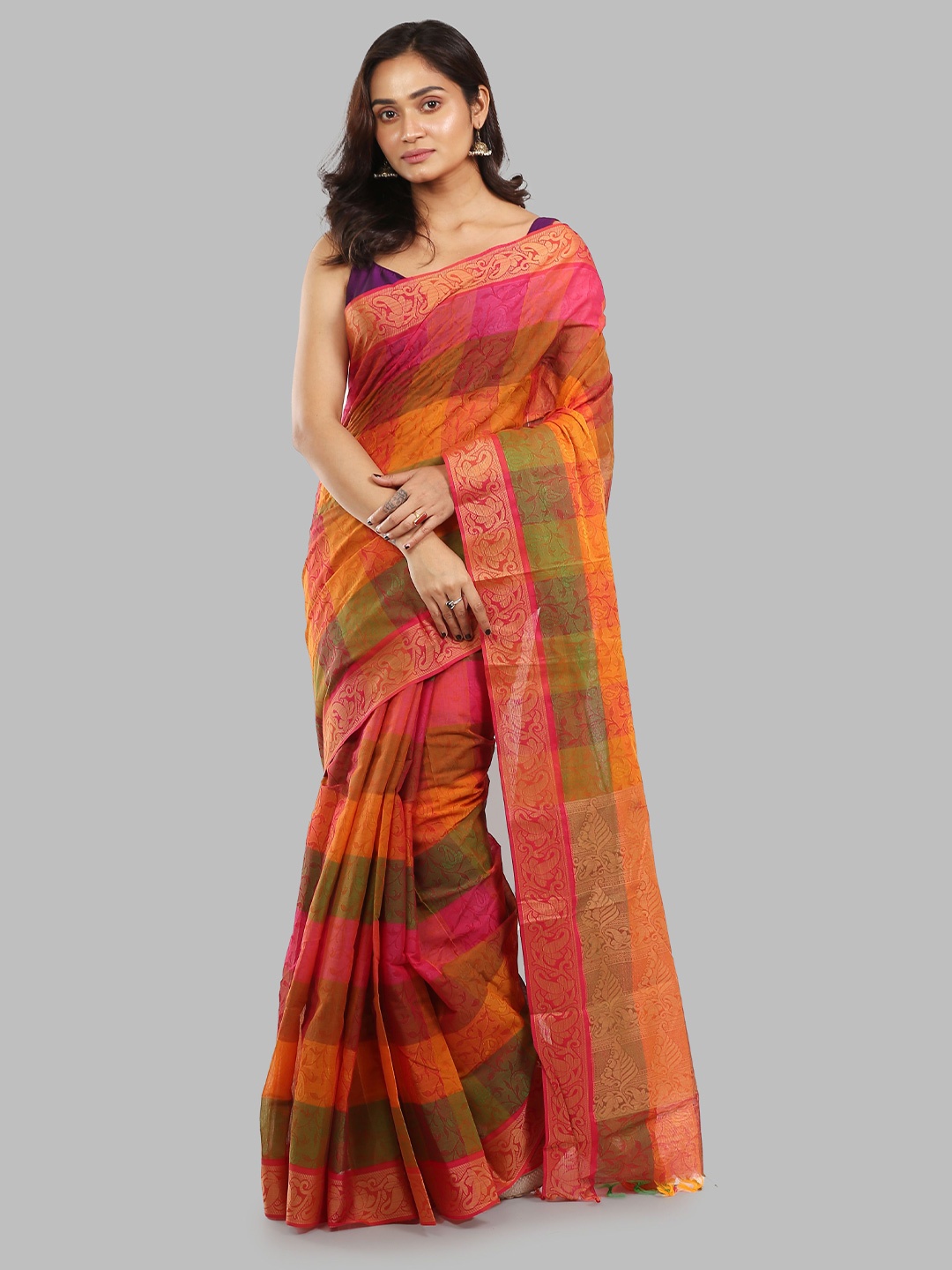 

Urbane Essence Woven Design Zari Pure Cotton Saree, Orange
