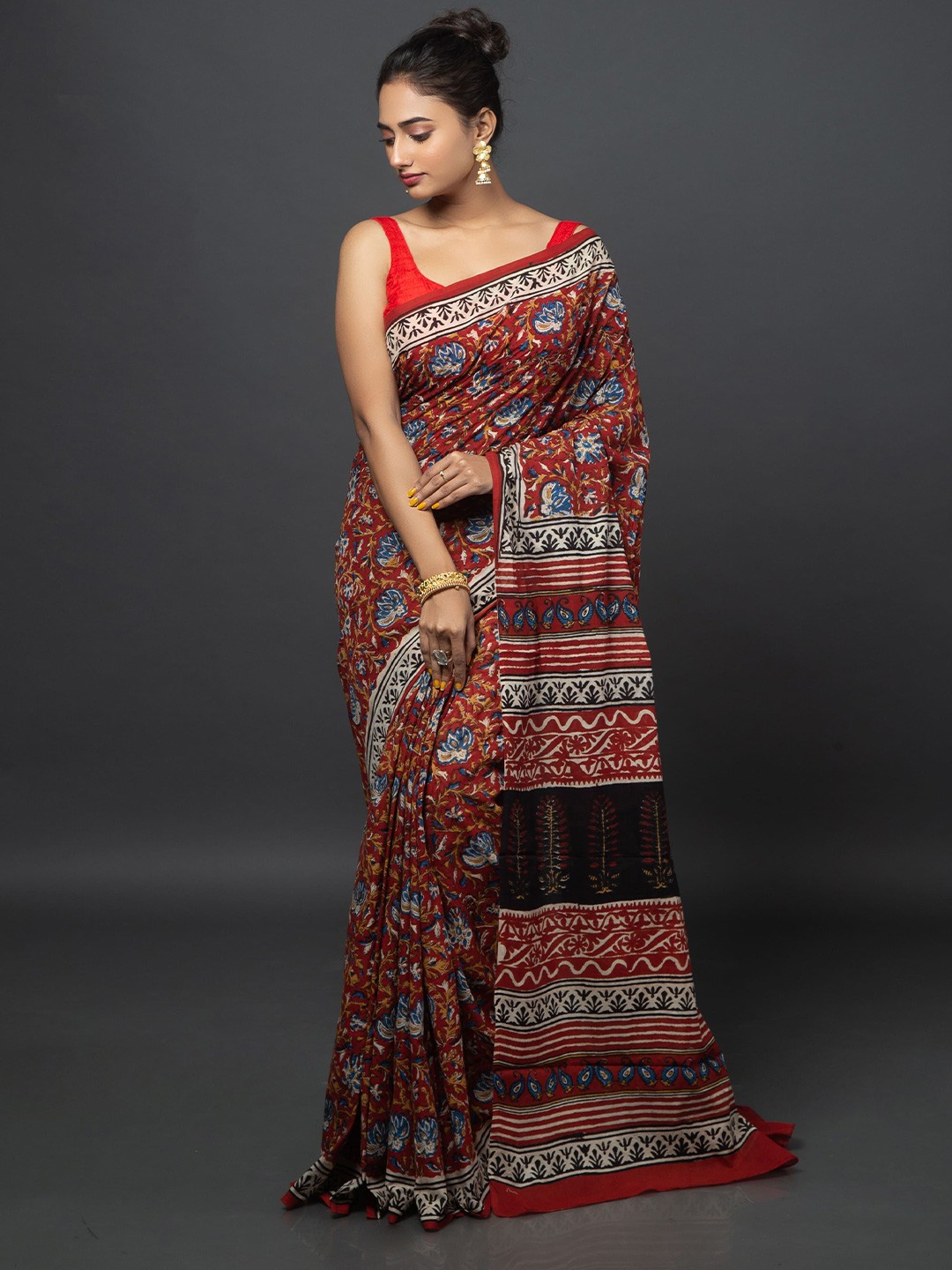 

Urbane Essence kalamakari Pure Cotton Saree, Brown