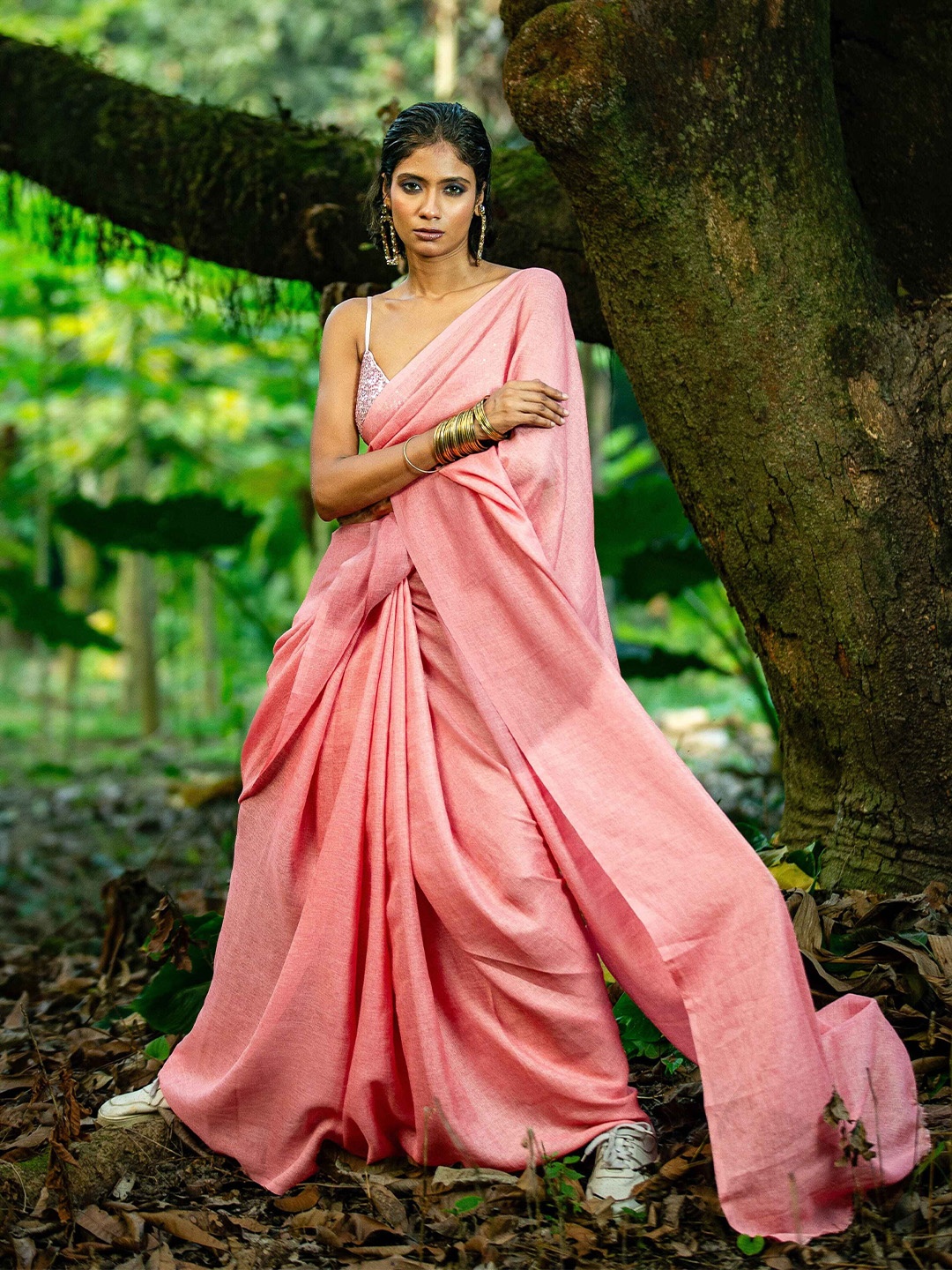 

Urbane Essence Jute Silk Saree, Pink