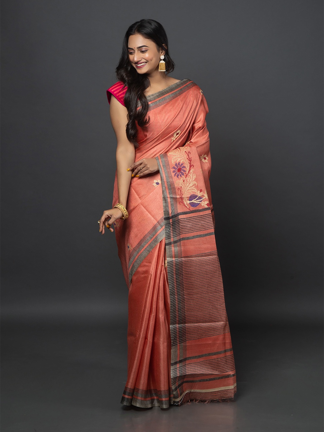 

Urbane Essence Woven Design Jute Silk Saree, Orange