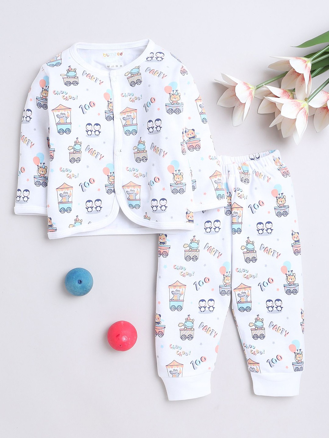 

BUMZEE Boys Conversational Printed Night suit, White