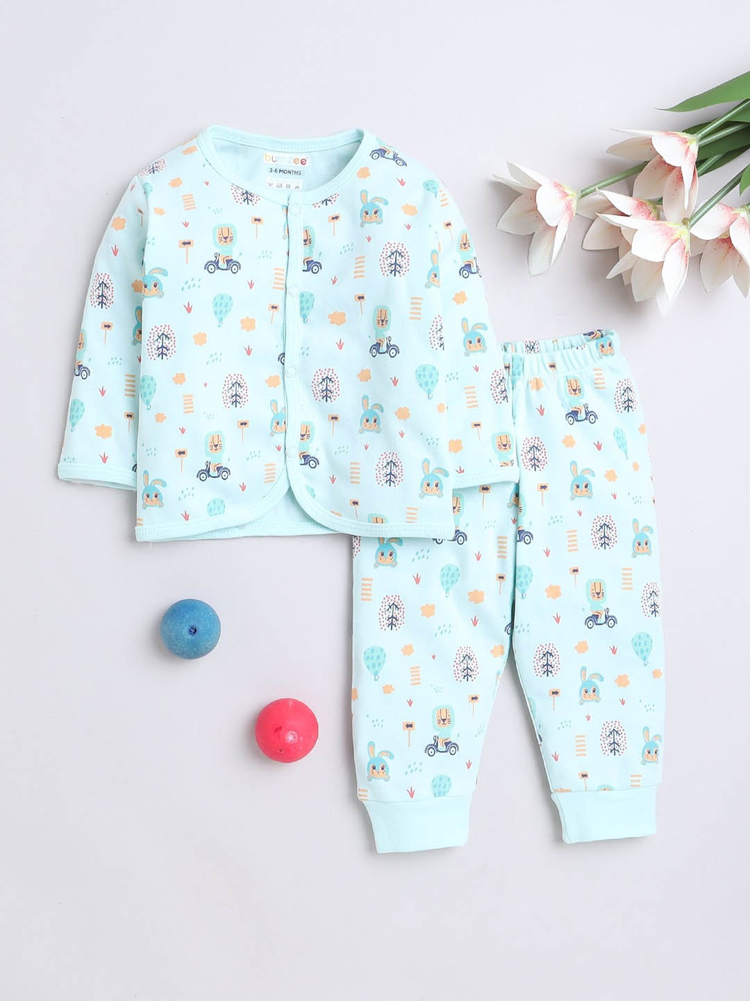

BUMZEE Boys Conversational Printed Night suit, Green