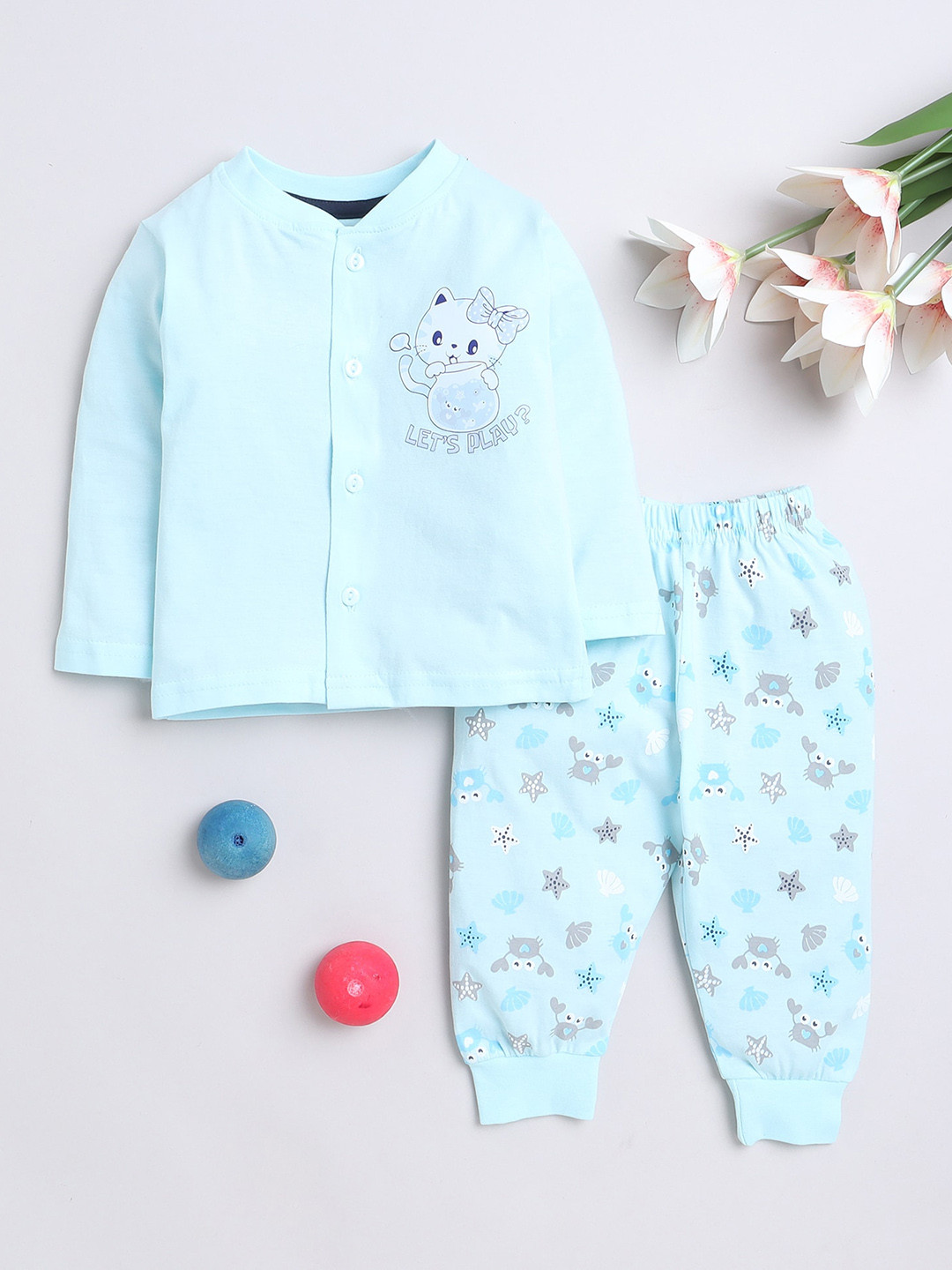 

BUMZEE Girls Conversational Printed Jabla & Pyjama, Blue