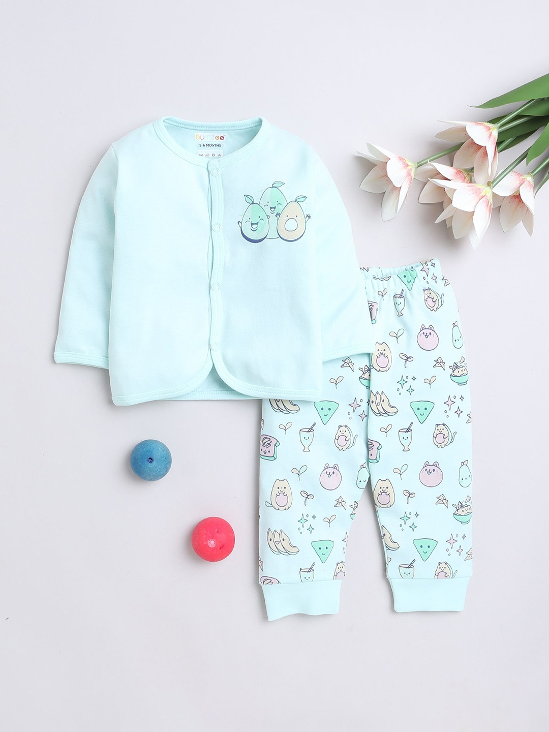 

BUMZEE Girls Conversational Printed Night suit, Green