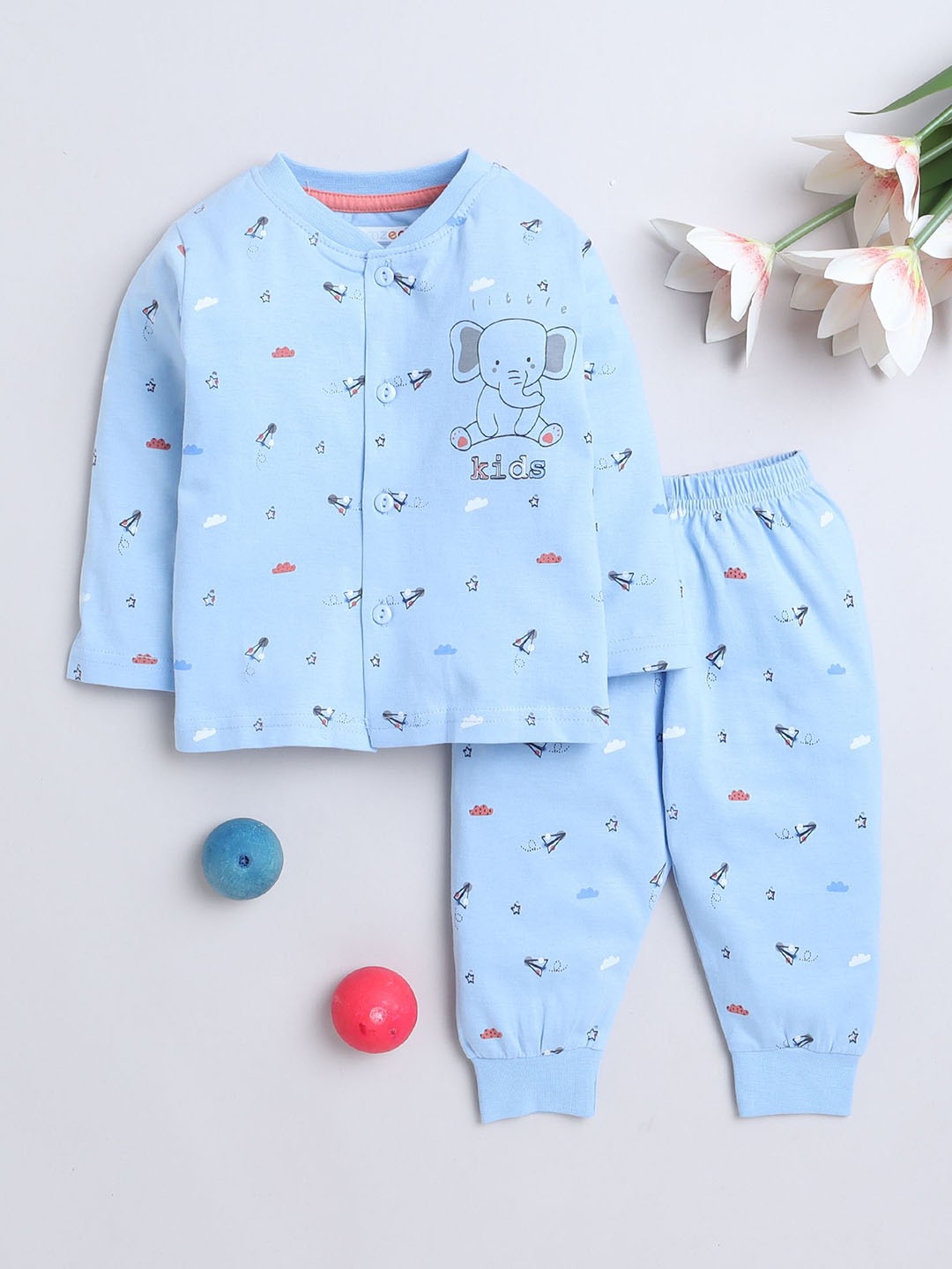 

BUMZEE Boys Conversational Printed Night suit, Blue