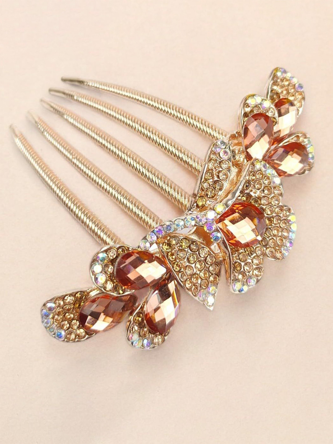 

ANNA CREATIONS Women Embellished Hair Metal Comb Pin, Brown
