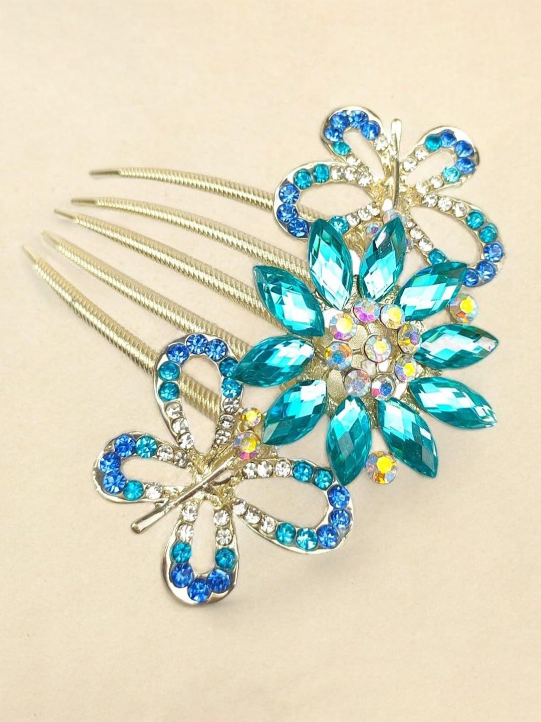

ANNA CREATIONS Women Embellished Hair Metal Comb Pin, Blue