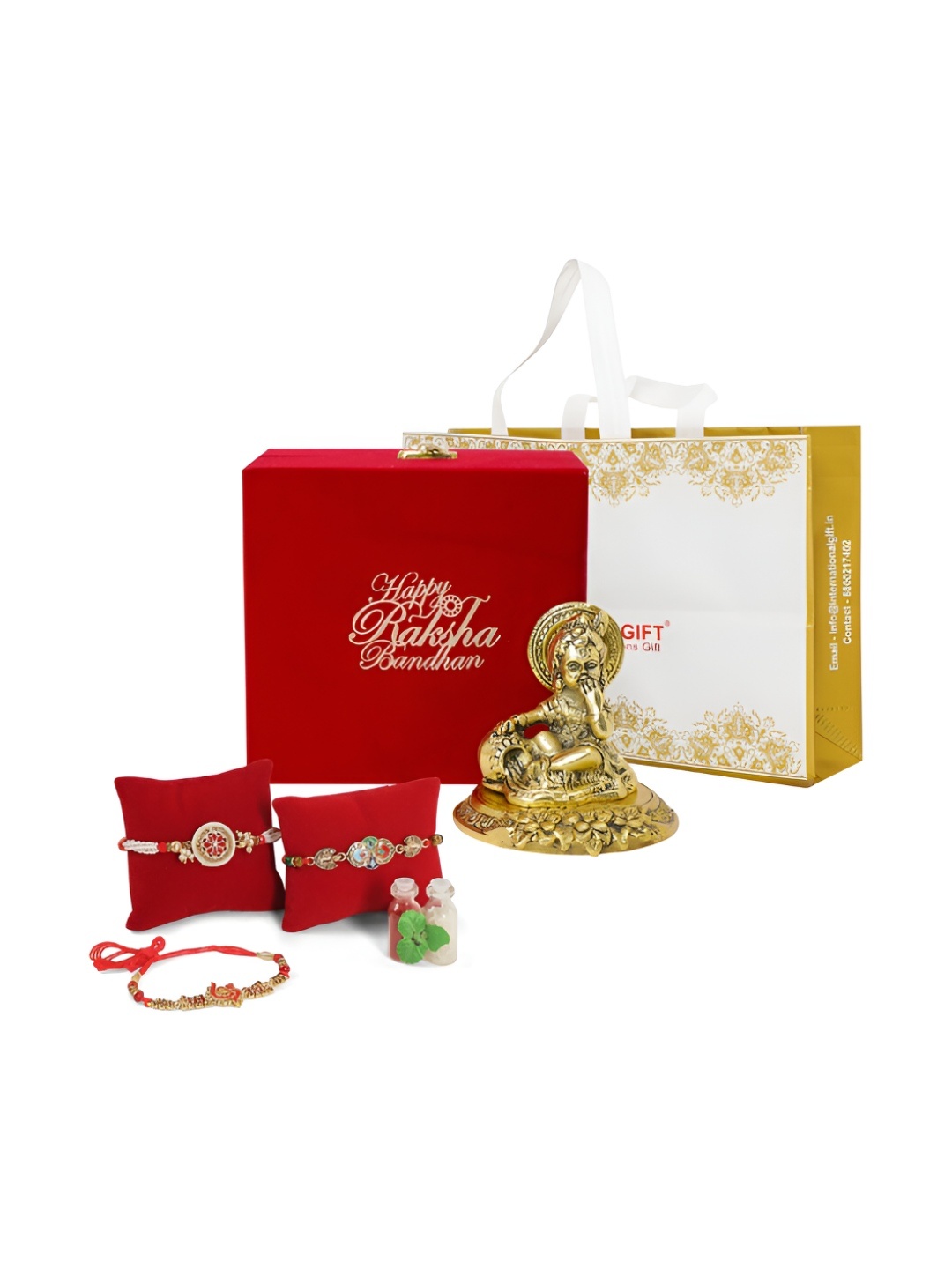 

INTERNATIONAL GIFT Gold-Toned & Red Rakhi Gift Set