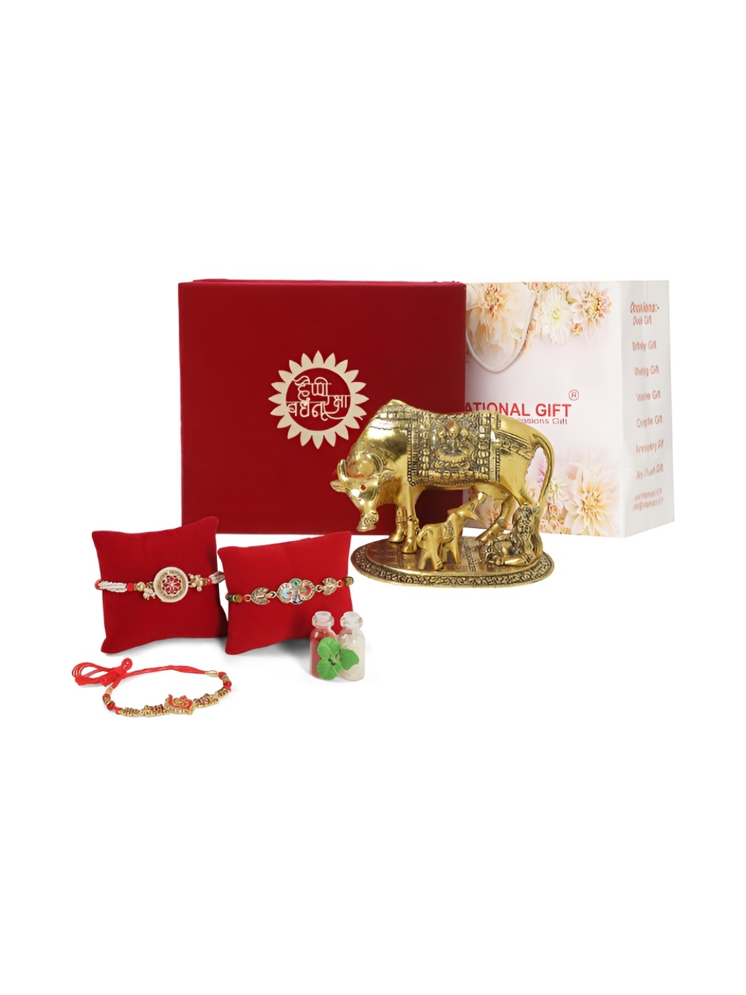 

INTERNATIONAL GIFT Gold-Toned & Red Rakhi Gift Set